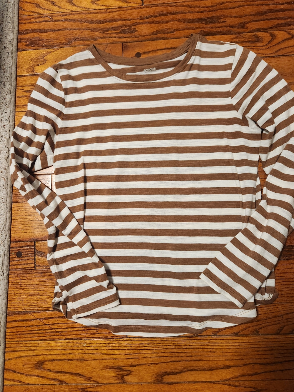 Sonoma Brown and Cream Striped Long-Sleeve Tee